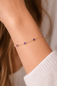 February Birthstone Amethyst Bracelet | Sterling Silver & Gold Gemstone Jewelry - Aware House