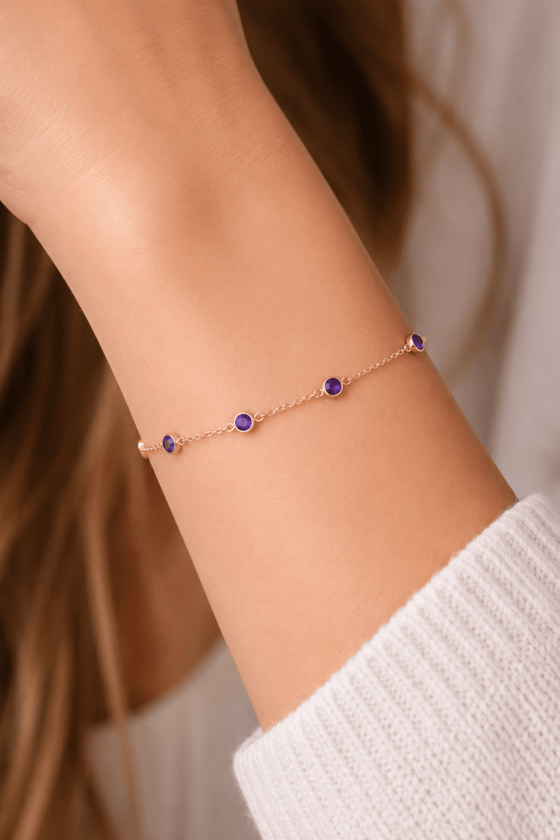 February Birthstone Amethyst Bracelet | Sterling Silver & Gold Gemstone Jewelry-zoom-