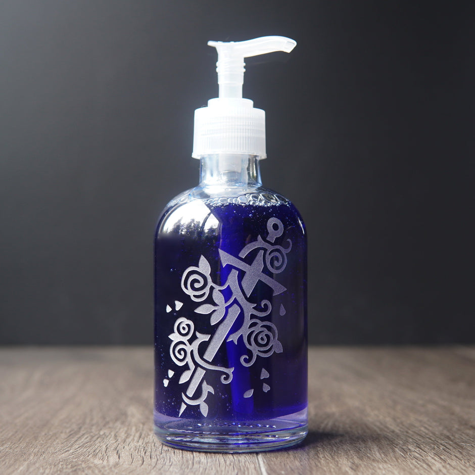 Sword and Roses Soap Dispenser | Recycled Glass Pump Bottle