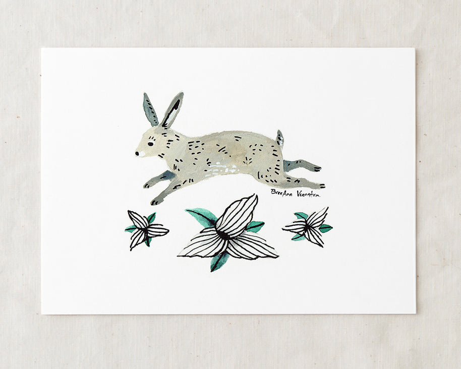 Rabbit and Trillium Art Print-zoom-1