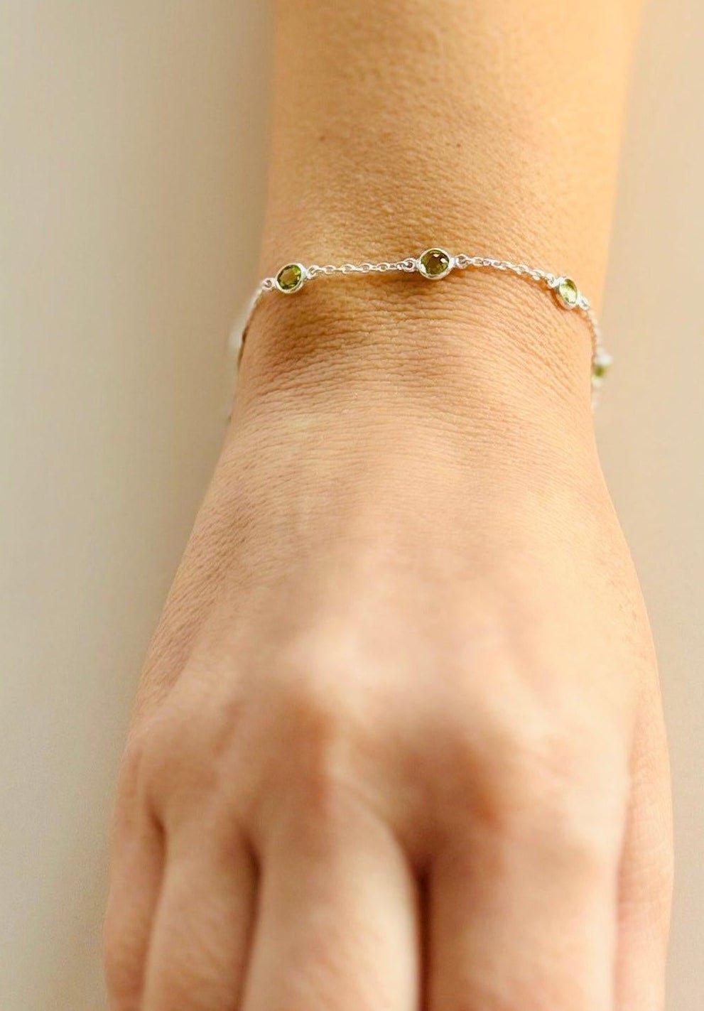 August Birthstone Peridot Bracelet | Sterling Silver & Gold Gemstone Jewelry - Aware House