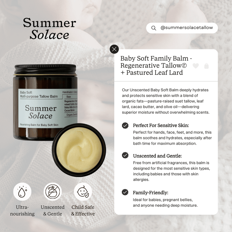 Baby Soft Family Balm Gentle & Nourishing | Unscented Leaf Lard and Cacao-zoom-