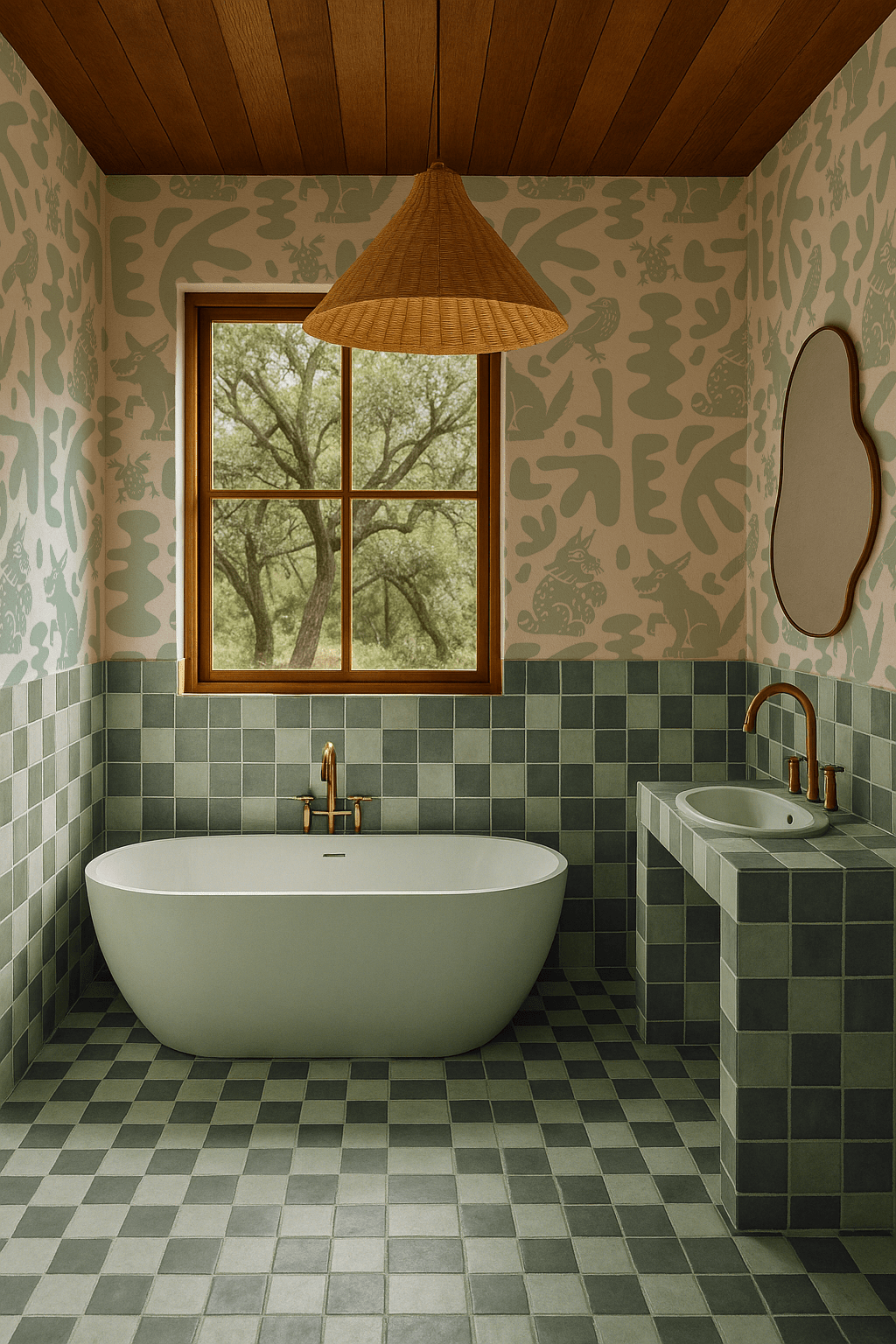 Abstract Animales Wallpaper, mint - Aware House - Samantha Santana Creative - 
