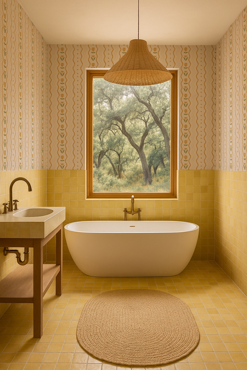 Posy Lane Stripe Wallpaper, beige and yellow-zoom-