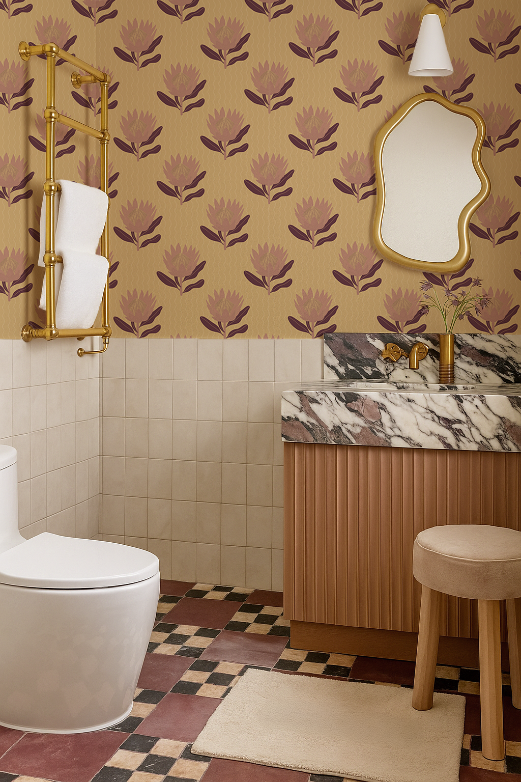 King Protea Wallpaper, butter yellow and mauve-zoom-4