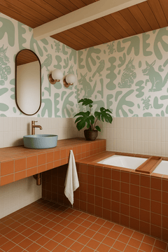 Abstract Animales Wallpaper, mint - Aware House - Samantha Santana Creative - 