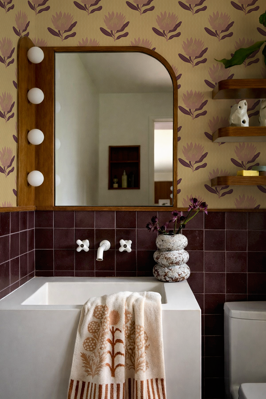 King Protea Wallpaper, butter yellow and mauve-6