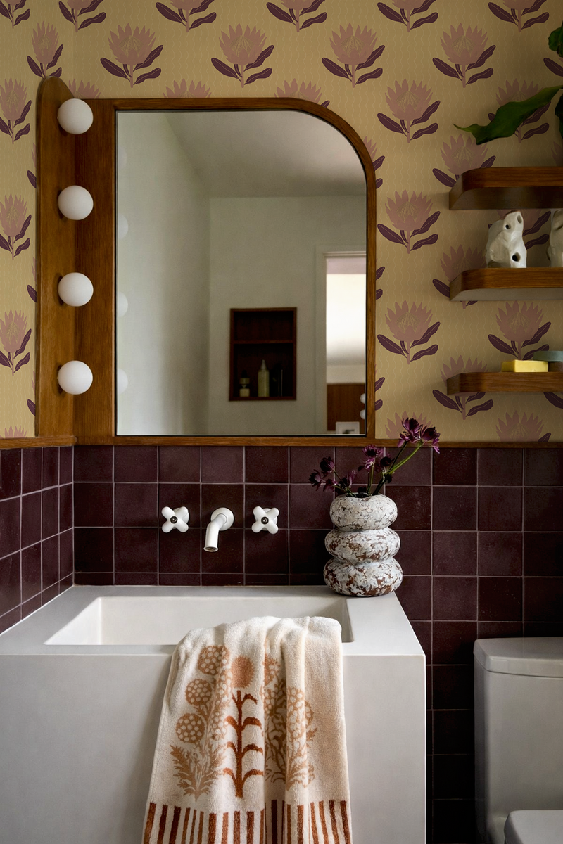 King Protea Wallpaper, butter yellow and mauve-zoom-