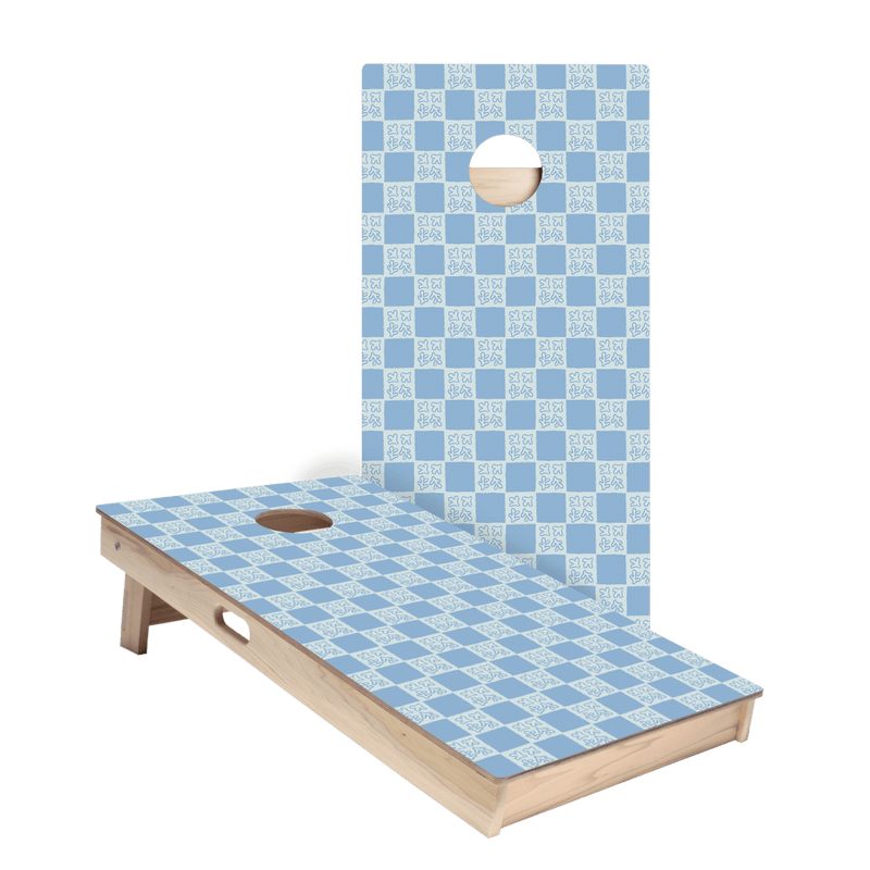 Beachy Blue Grid Star Cornhole Boards-zoom-