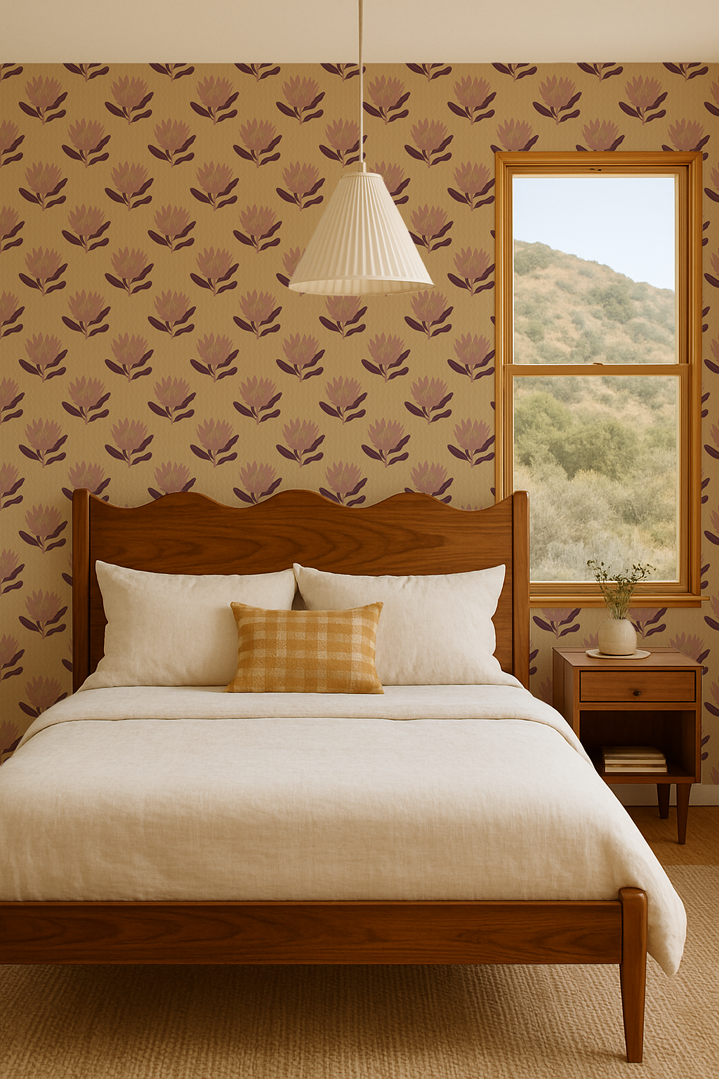 King Protea Wallpaper, butter yellow and mauve-5