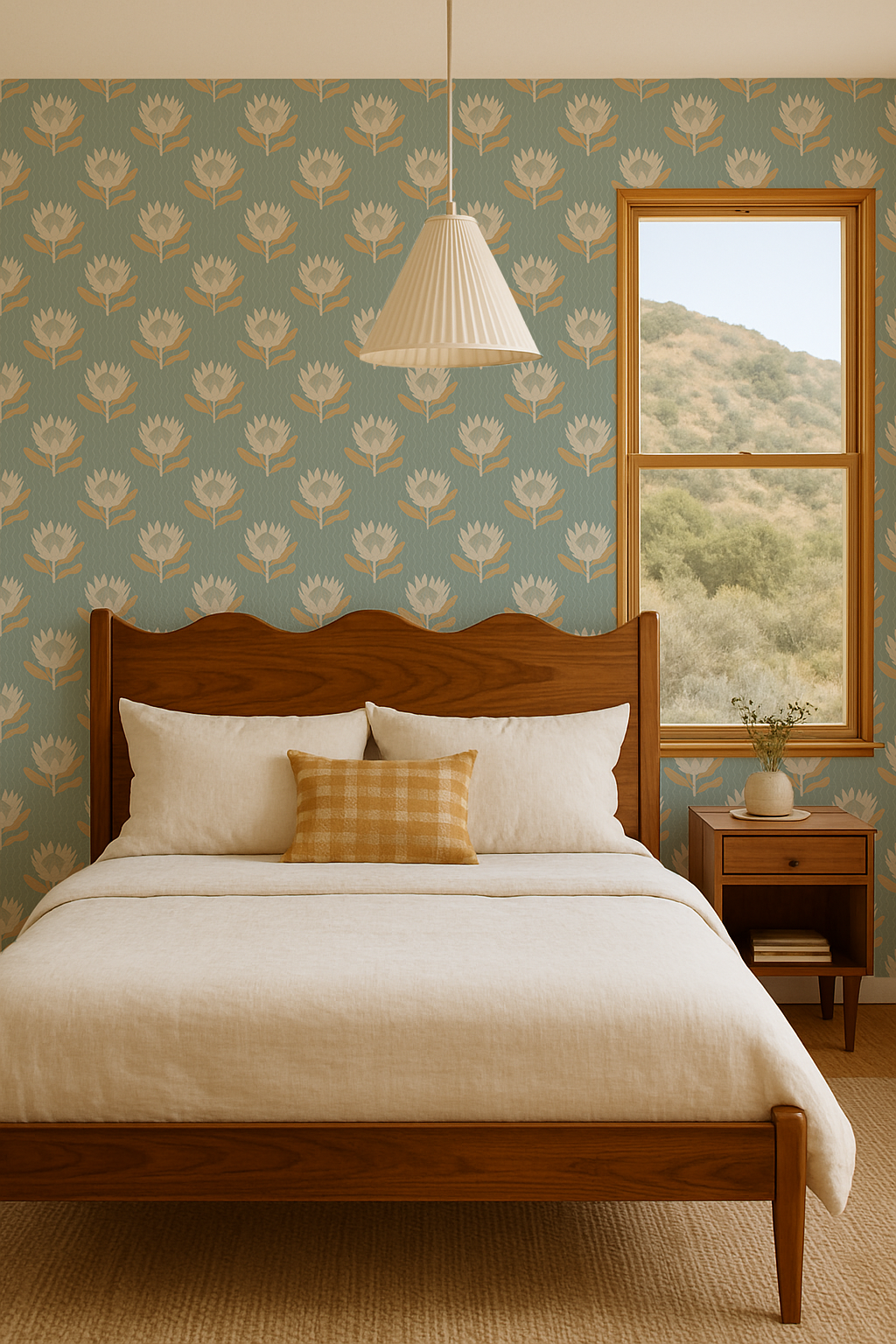 King Protea Wallpaper, Light Blue and Apricot-4