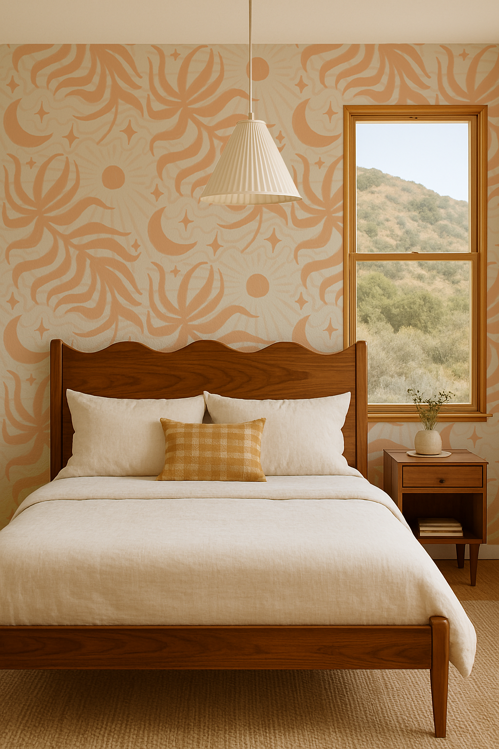 Lunar Leaf Wallpaper, beige and peach-4