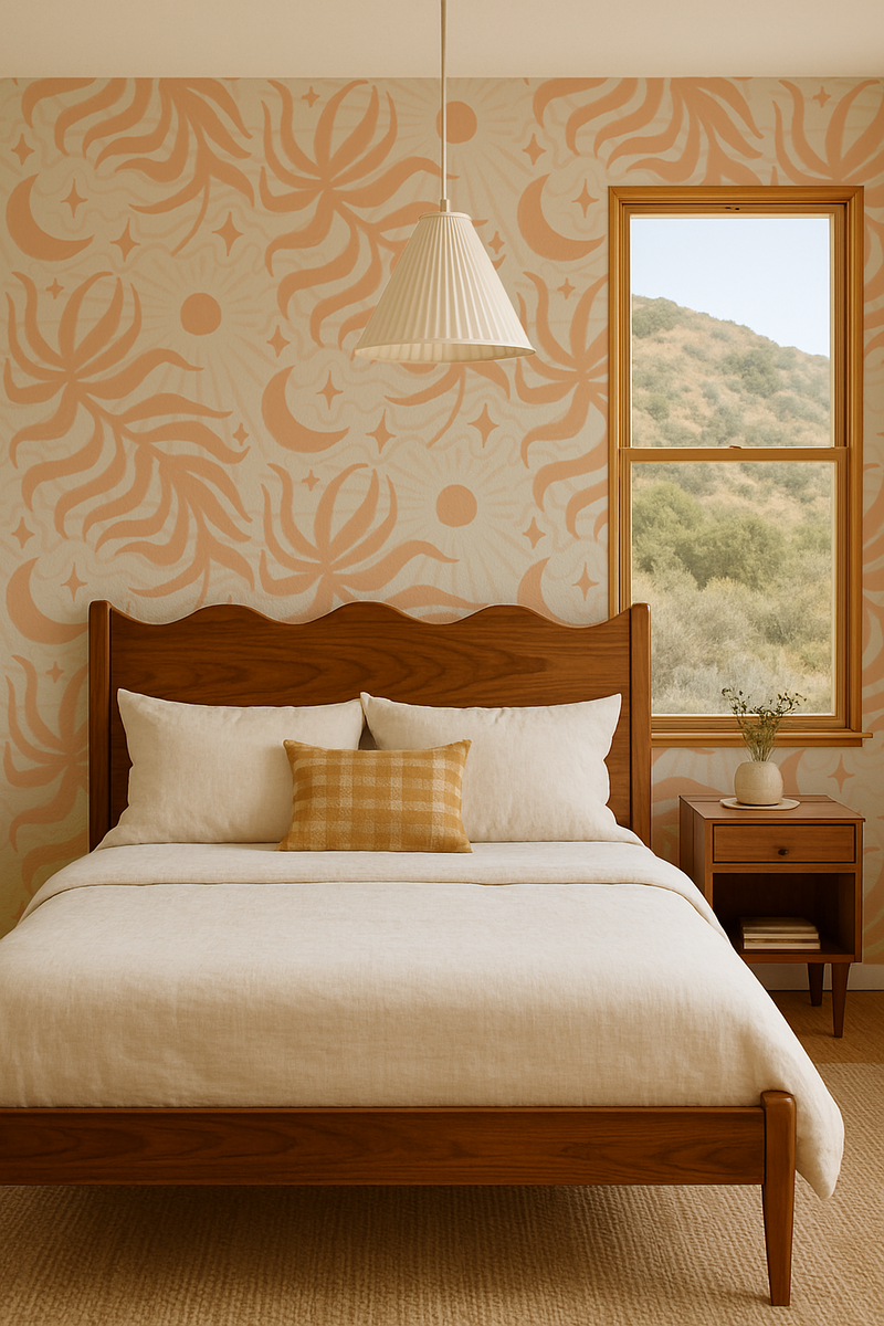 Lunar Leaf Wallpaper, beige and peach-zoom-
