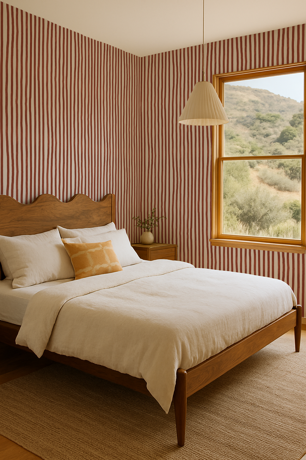 Dolce Stripe Wallpaper, off-white and brick red-1