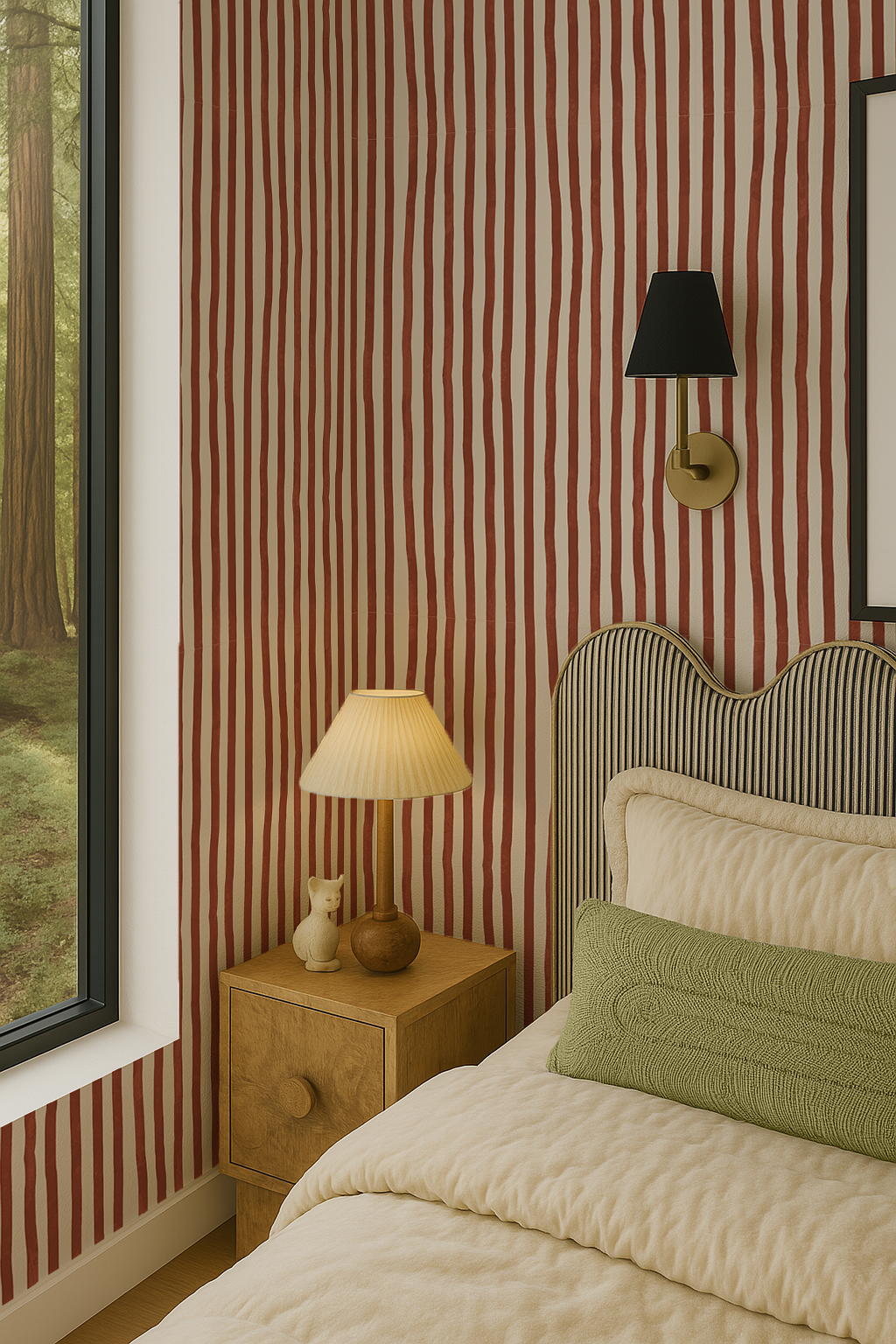 Dolce Stripe Wallpaper, off-white and brick red-6
