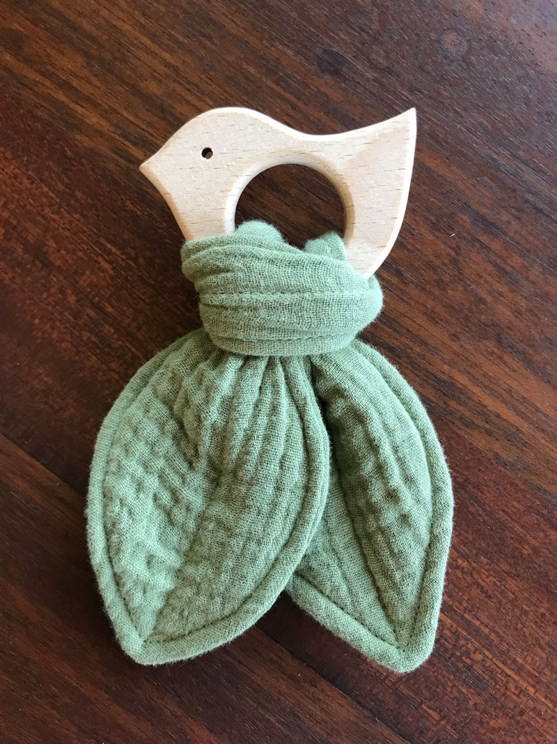Baby Beech Wood Teether | Organic Cotton Fabric Tie-zoom-