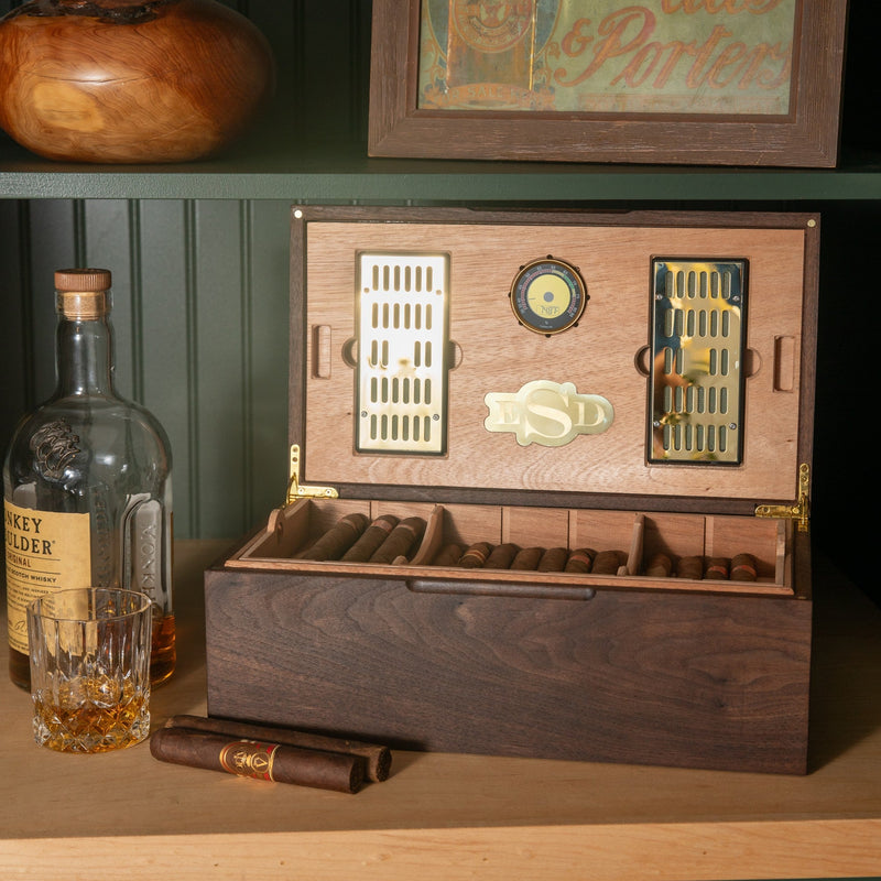 Cigar Humidor |  Black Walnut with Spanish Cedar Lining - 80 Capacity-zoom-