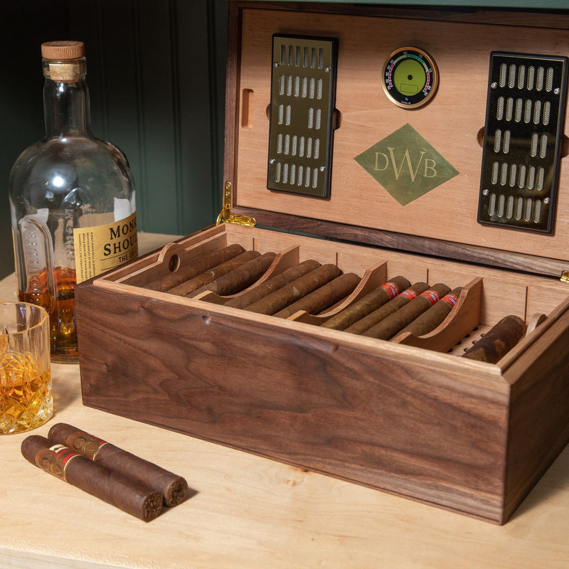 Cigar Humidor |  Black Walnut with Spanish Cedar Lining - 80 Capacity-zoom-