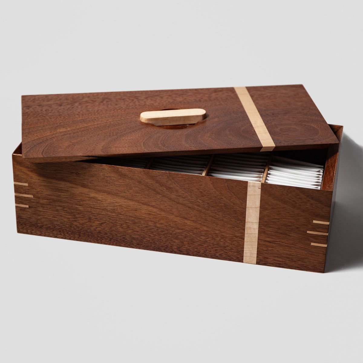 Tea Box | Black Walnut & Maple | 5 Compartments-6