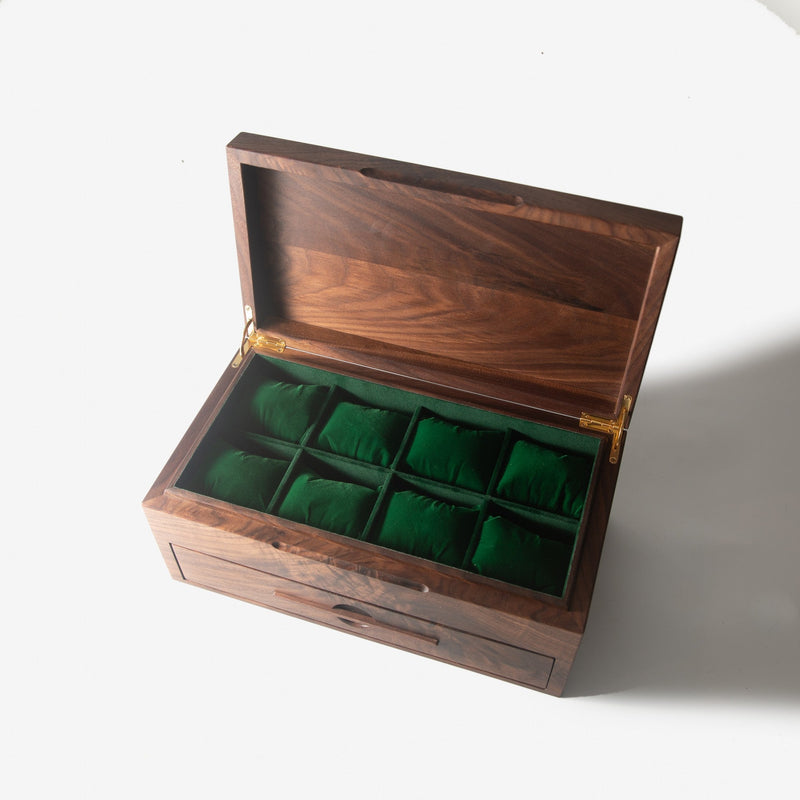 Watch Box with Drawer | Solid Black Walnut | 12 to 16 Watch Compartments-zoom-
