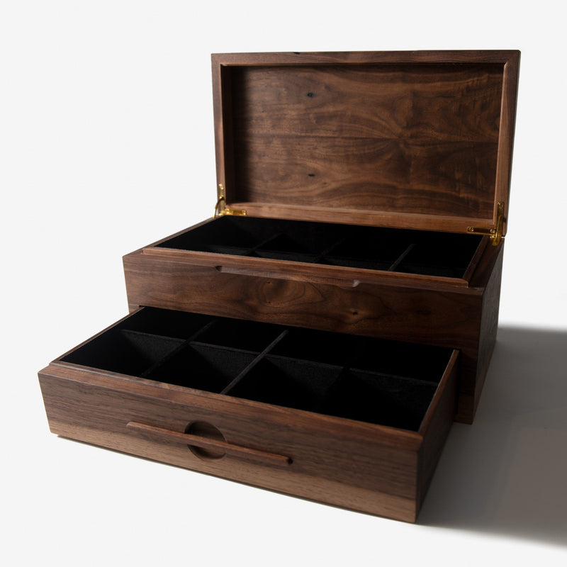 Watch Box with Drawer | Solid Black Walnut | 12 to 16 Watch Compartments-zoom-