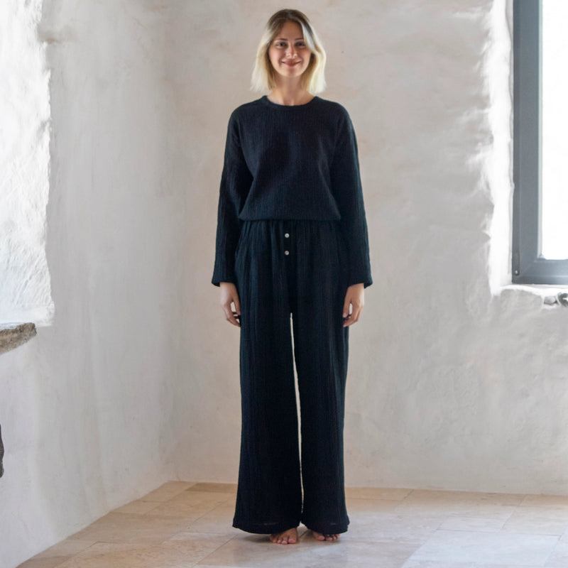 Double-Layered Muslin Cotton Button Pants-zoom-