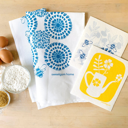 Bloom Tea Towel + Swedish Dishcloths Bundle