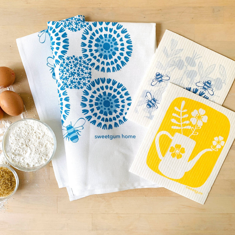 Bloom Tea Towel + Swedish Dishcloths Bundle-zoom-