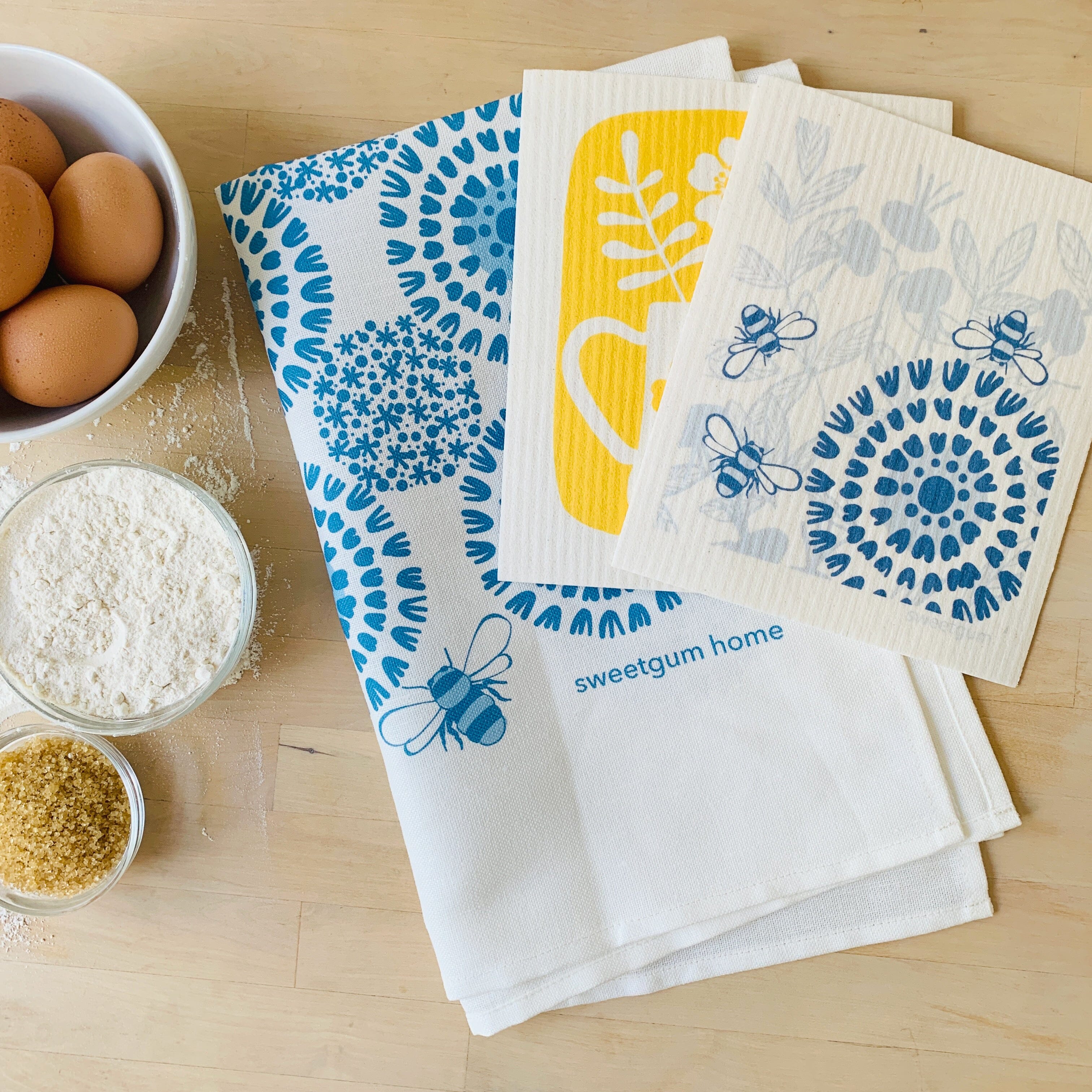 Bloom Tea Towel + Swedish Dishcloths Bundle