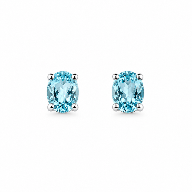 Oval Birthstone Stud Earrings-zoom-