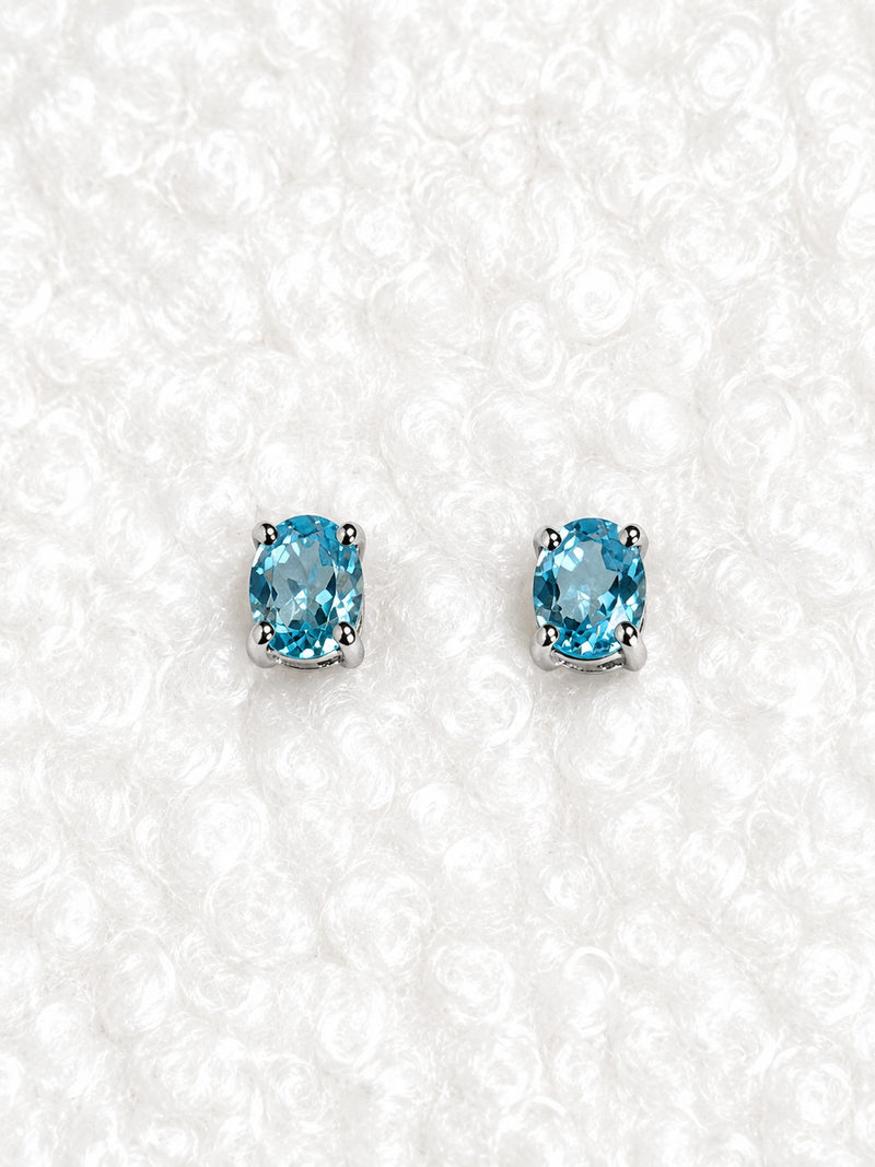 Oval Birthstone Stud Earrings-zoom-
