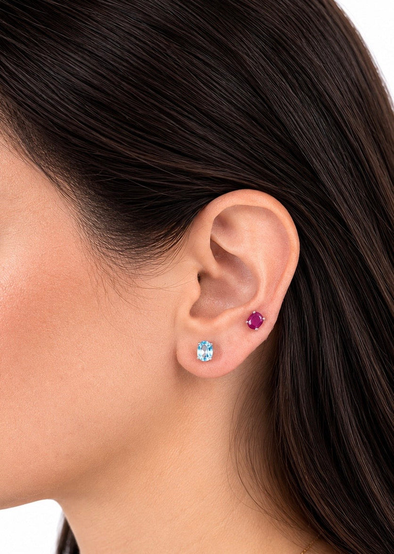 Oval Birthstone Stud Earrings-zoom-