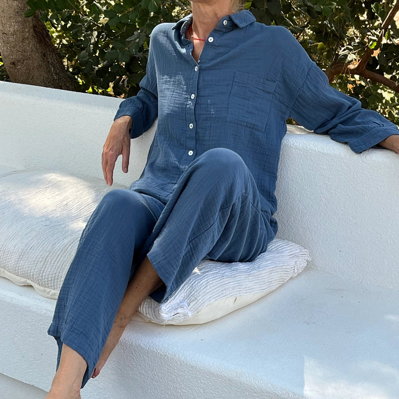 Double-Layered Muslin Cotton Button Pants-zoom-