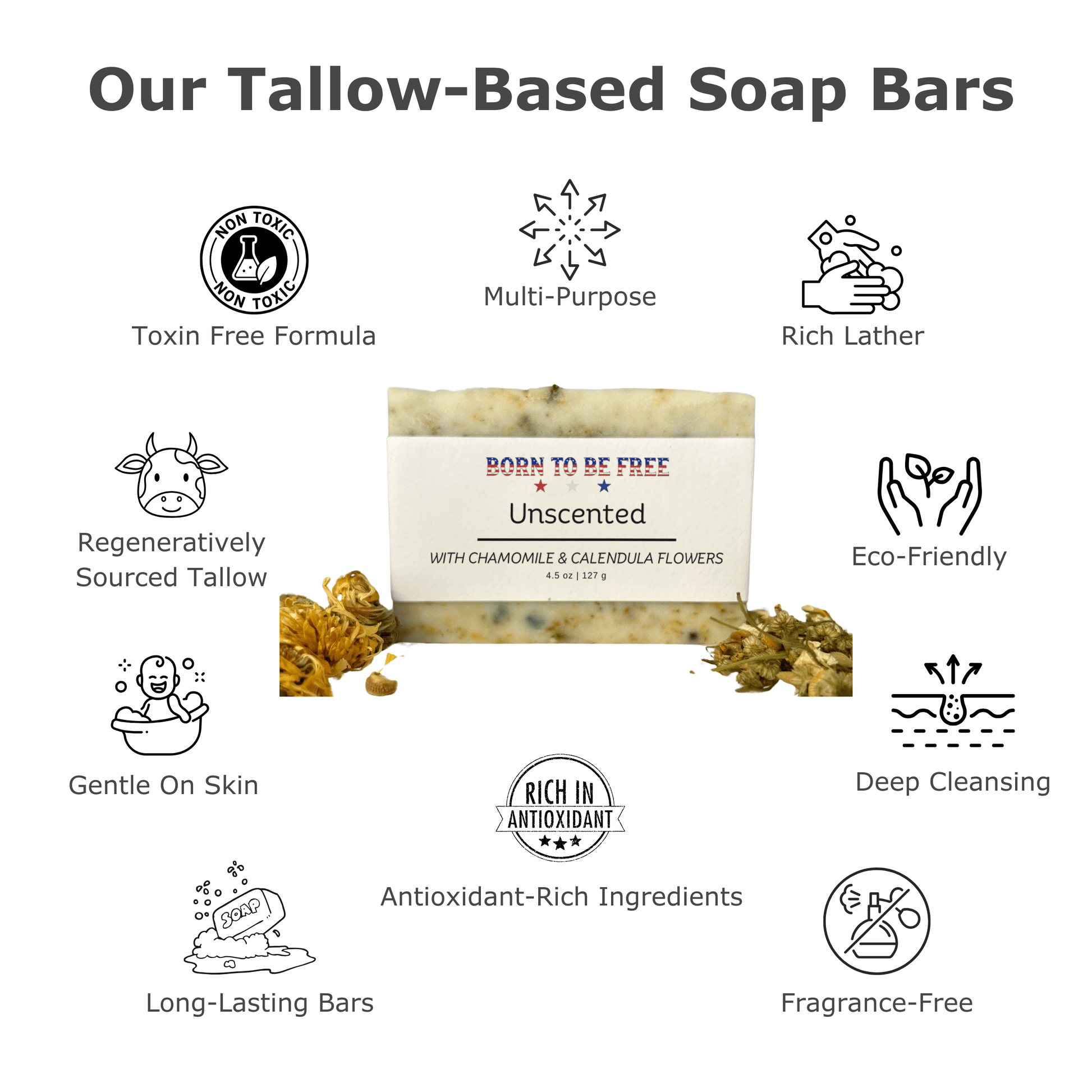 Dried Chamomile & Calendula Unscented Tallow Soap Bar-3