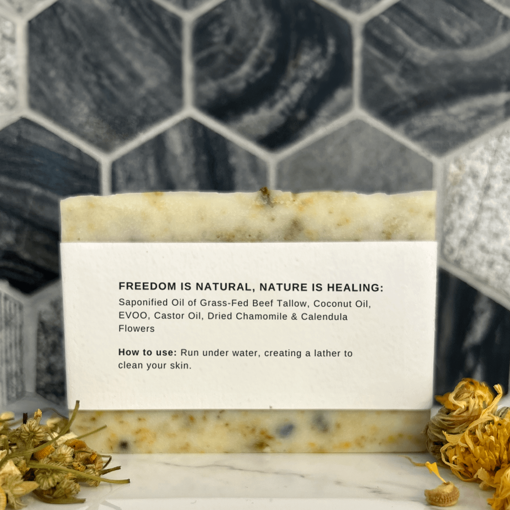 Dried Chamomile & Calendula Unscented Tallow Soap Bar-zoom-2