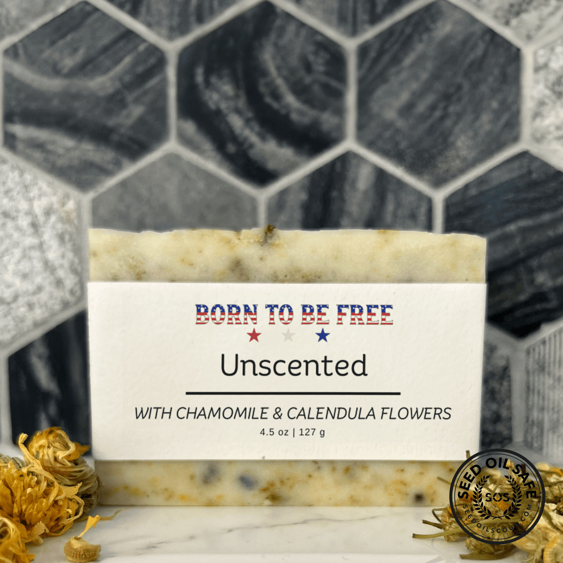 Dried Chamomile & Calendula Unscented Tallow Soap Bar-1