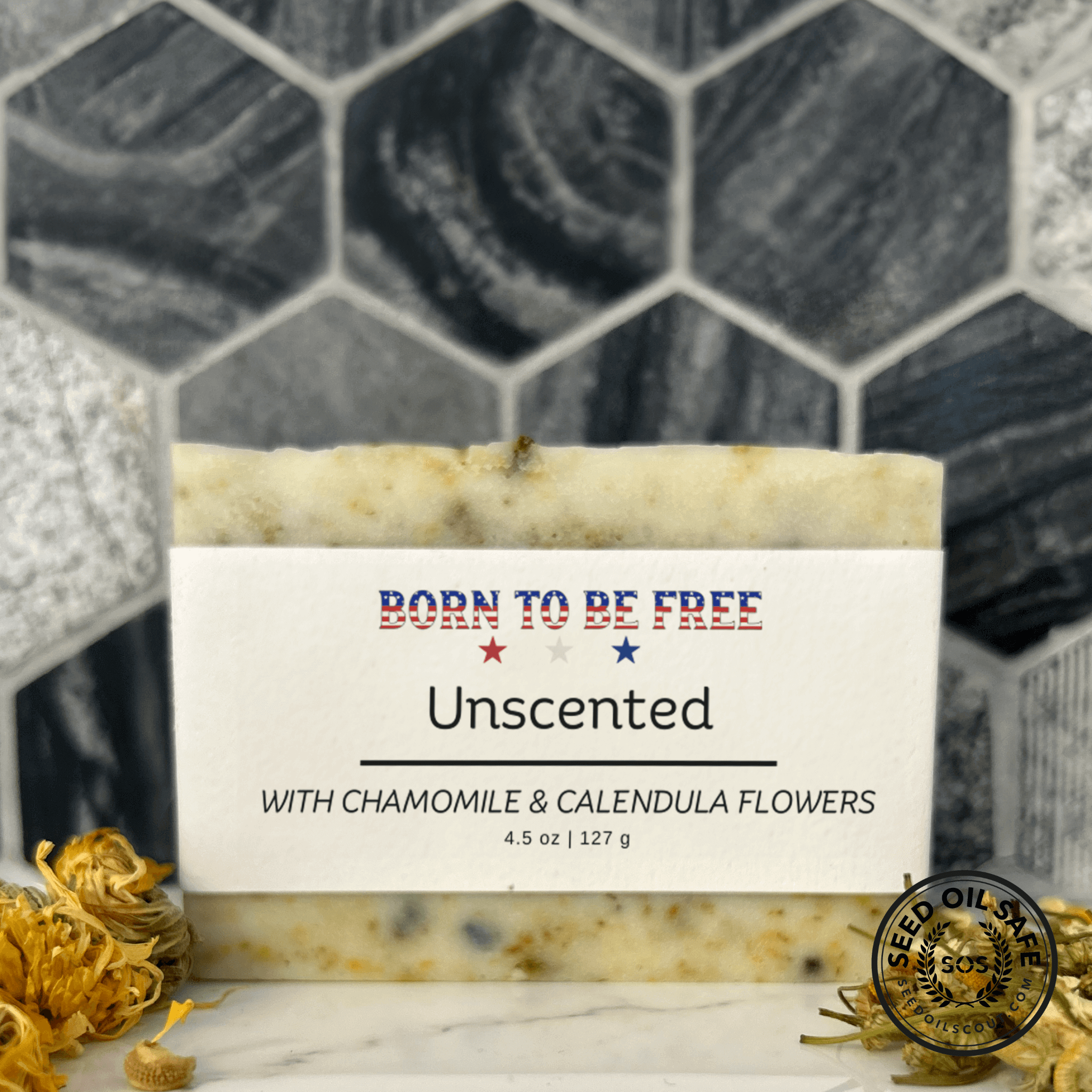 Dried Chamomile & Calendula Unscented Tallow Soap Bar-zoom-1