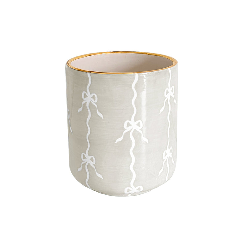 Bow Stripe Vase with 22K Gold Accent-zoom-