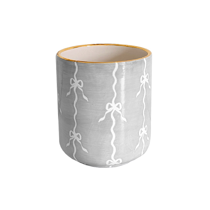Bow Stripe Vase with 22K Gold Accent-zoom-