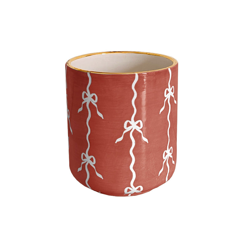 Bow Stripe Vase with 22K Gold Accent-zoom-