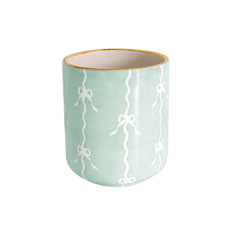 Bow Stripe Vase with 22K Gold Accent-zoom-