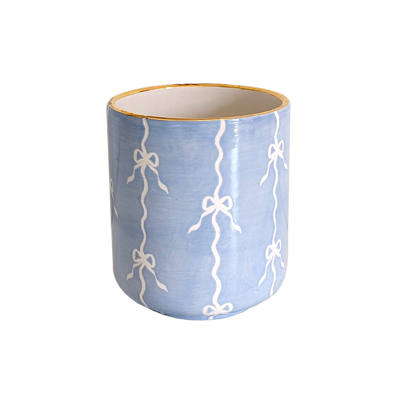 Bow Stripe Vase with 22K Gold Accent-zoom-