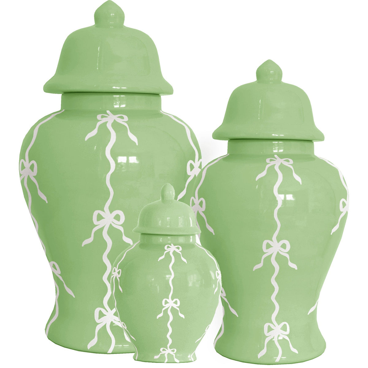 Bow Stripe Ginger Jars in Cabbage Patch Green-1