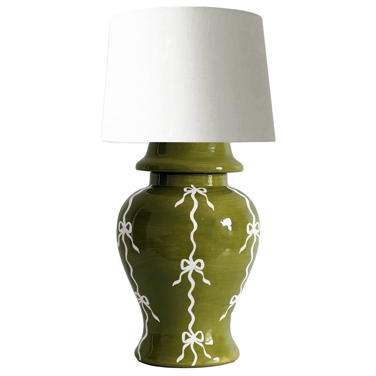 Bow Stripe Ginger Jar Lamp in Moss Green-zoom-1