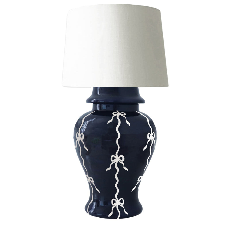 Bow Stripe Ginger Jar Lamp in Navy Blue-zoom-