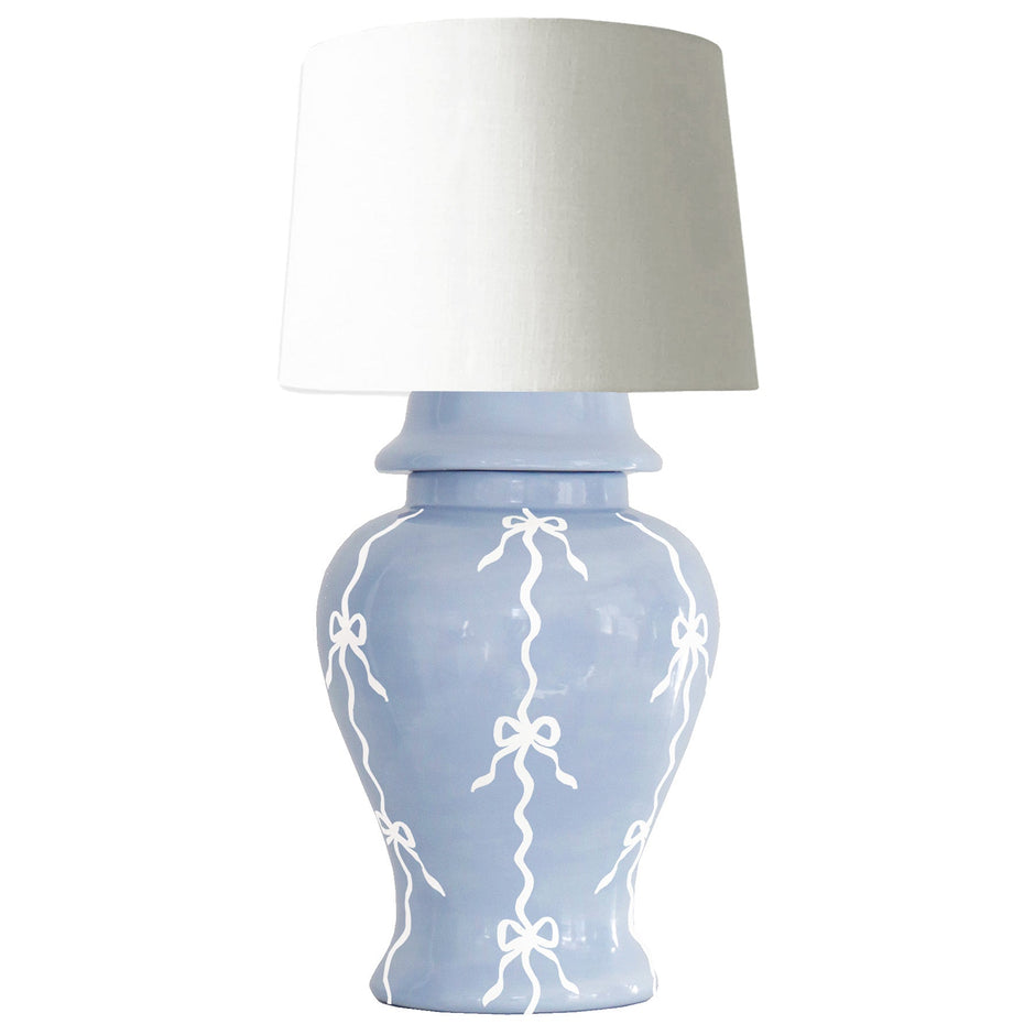 Bow Stripe Ginger Jar Lamp in Serenity Blue - Aware House - Ruby Clay Company - 