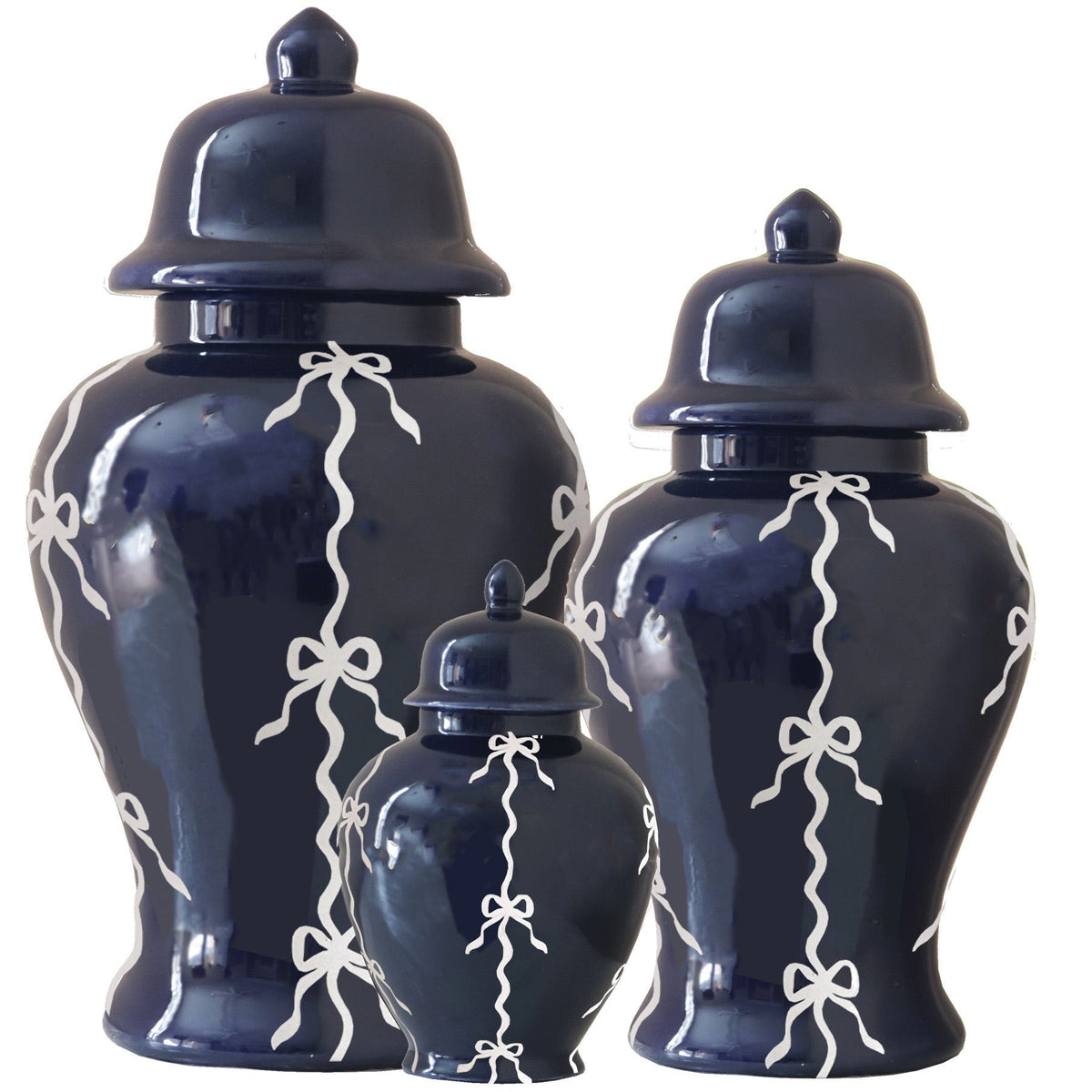 Bow Stripe Ginger Jars in Navy Blue-zoom-1