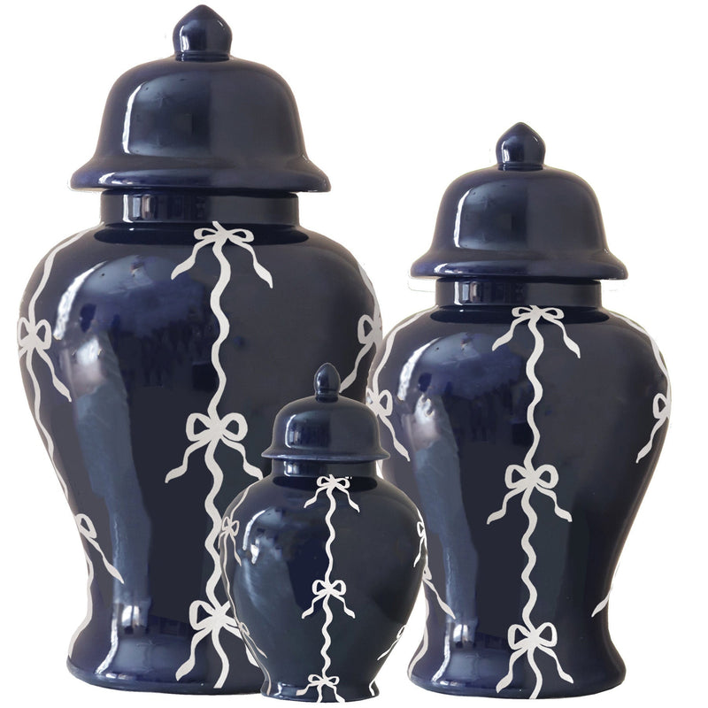Bow Stripe Ginger Jars in Navy Blue-zoom-