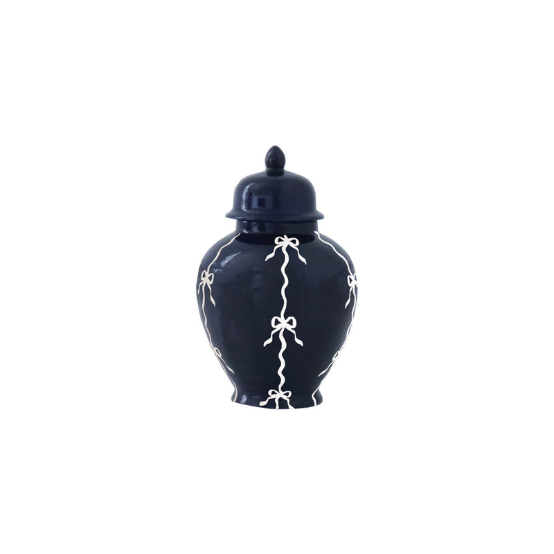 Bow Stripe Ginger Jars in Navy Blue-zoom-