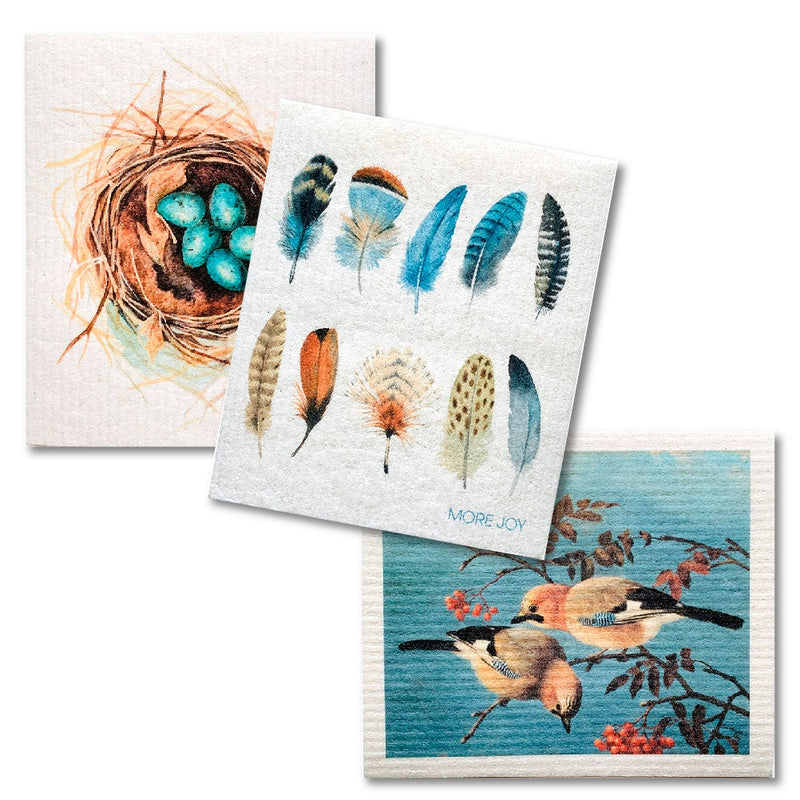Bundle of 3 Swedish Dishcloths | Nest, Feathers, Jay Birds-zoom-